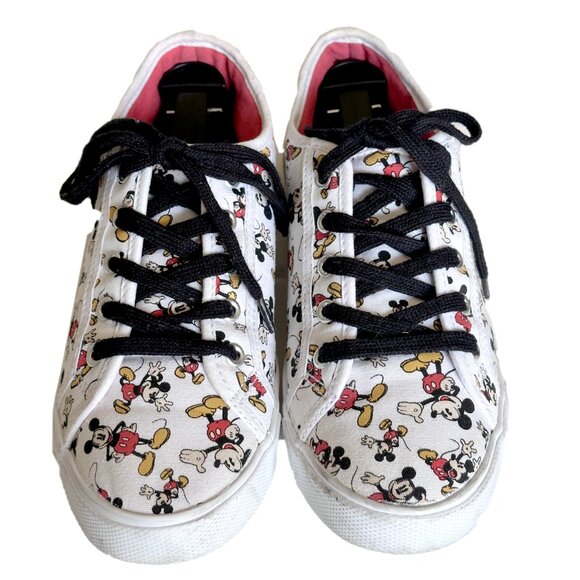DISNEY Mickey Mouse All Over Canvas Shoes Women's Sz 8 Shoes Low White Sneakers - Picture 2 of 10
